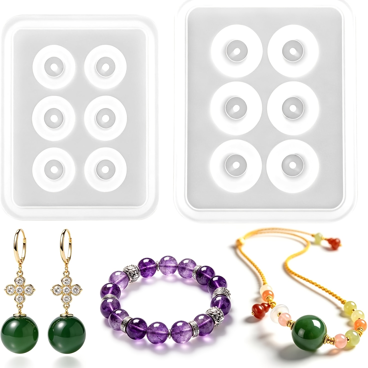 Resin Jewelry Kit - Dua Cetakan Manik Silikon Bulat Berlubang,