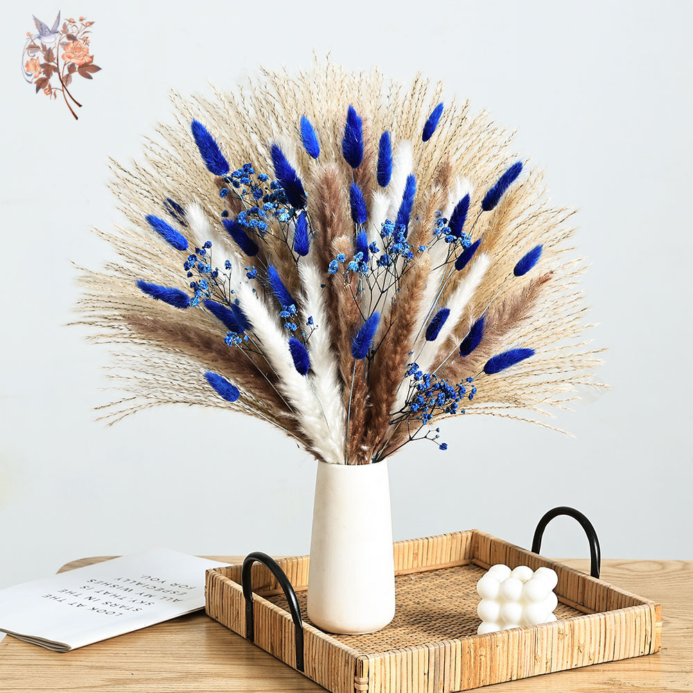 Dried Flower Bulk - 70 Batang Biru Berbulu Ekor Kelinci