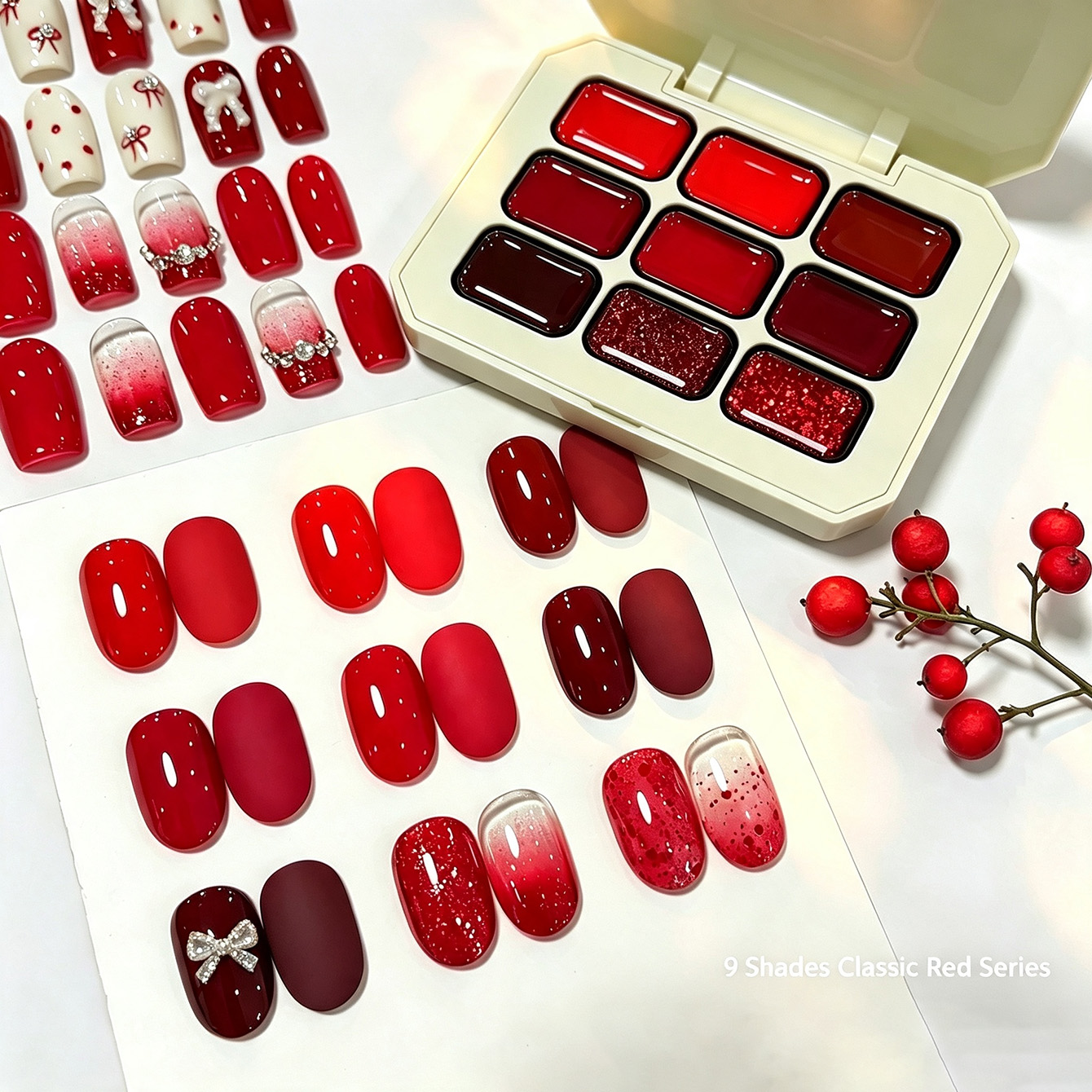 Resin Glitter Pack - 9 Warna Gel Kuku Merah Klasik