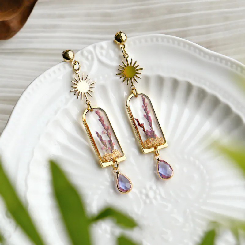 Dried Flower Bulk - Anting Lavender Ungu Unik Buatan Tangan
